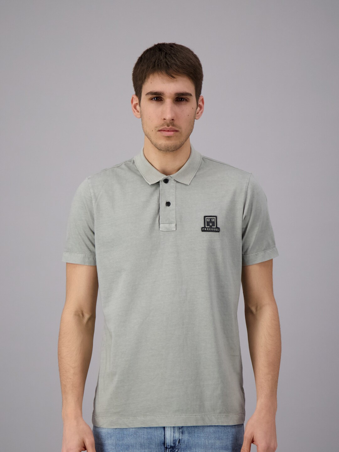 

FREESOUL Men Grey Polo Collar Cotton T-shirt