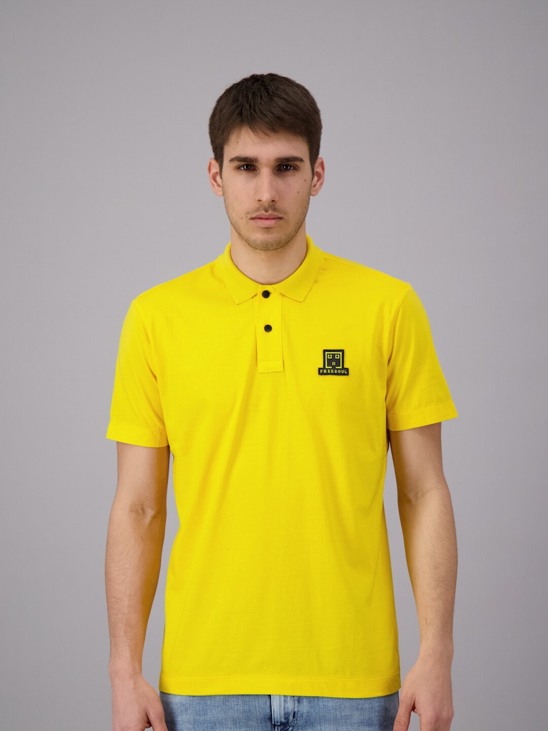 

FREESOUL Men Yellow Polo Collar Pure Cotton T-shirt