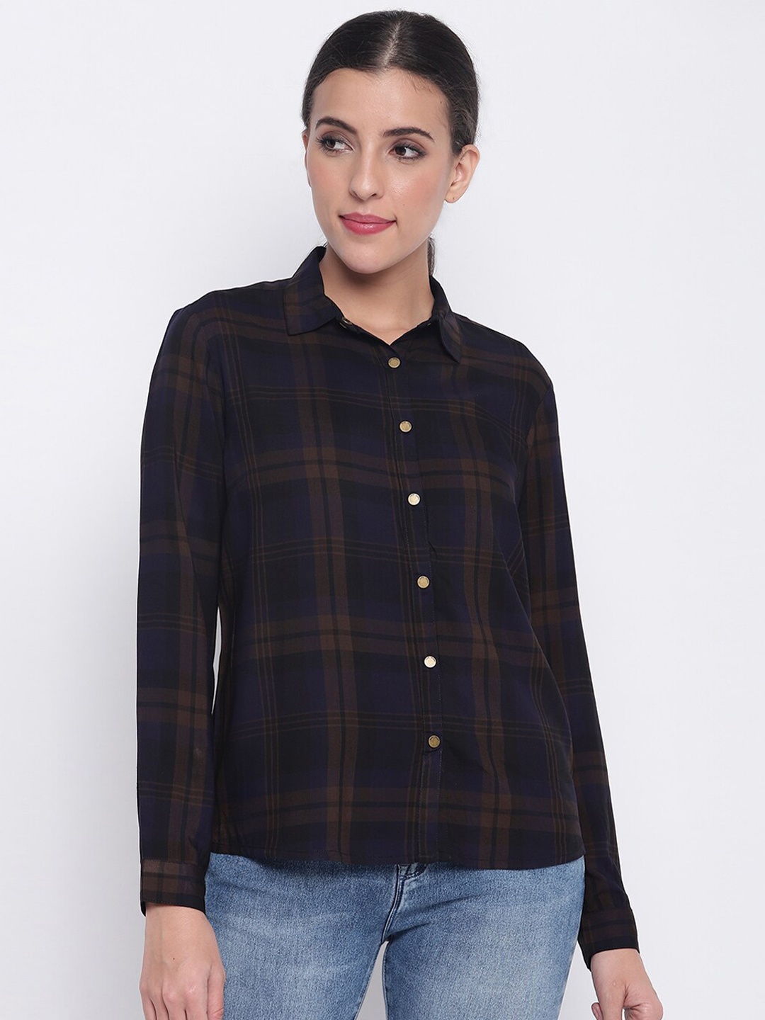 

Pepe Jeans Women Olive Green Tartan Checks Checked Casual Shirt