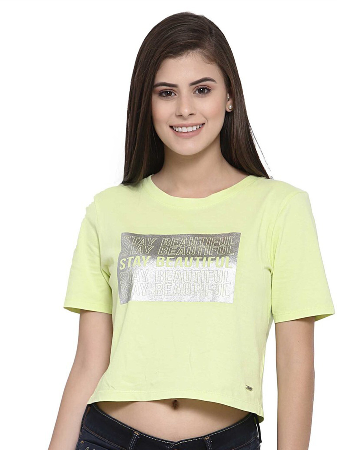 

Pepe Jeans Women Yellow Printed Crop T-shirt