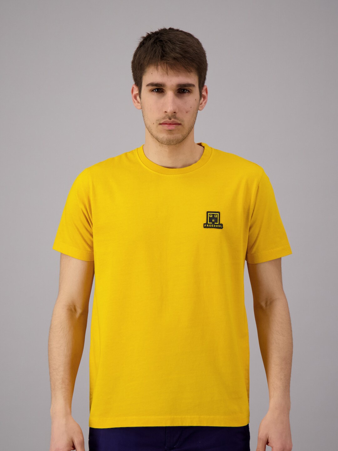 

FREESOUL Men Yellow Solid T-shirt