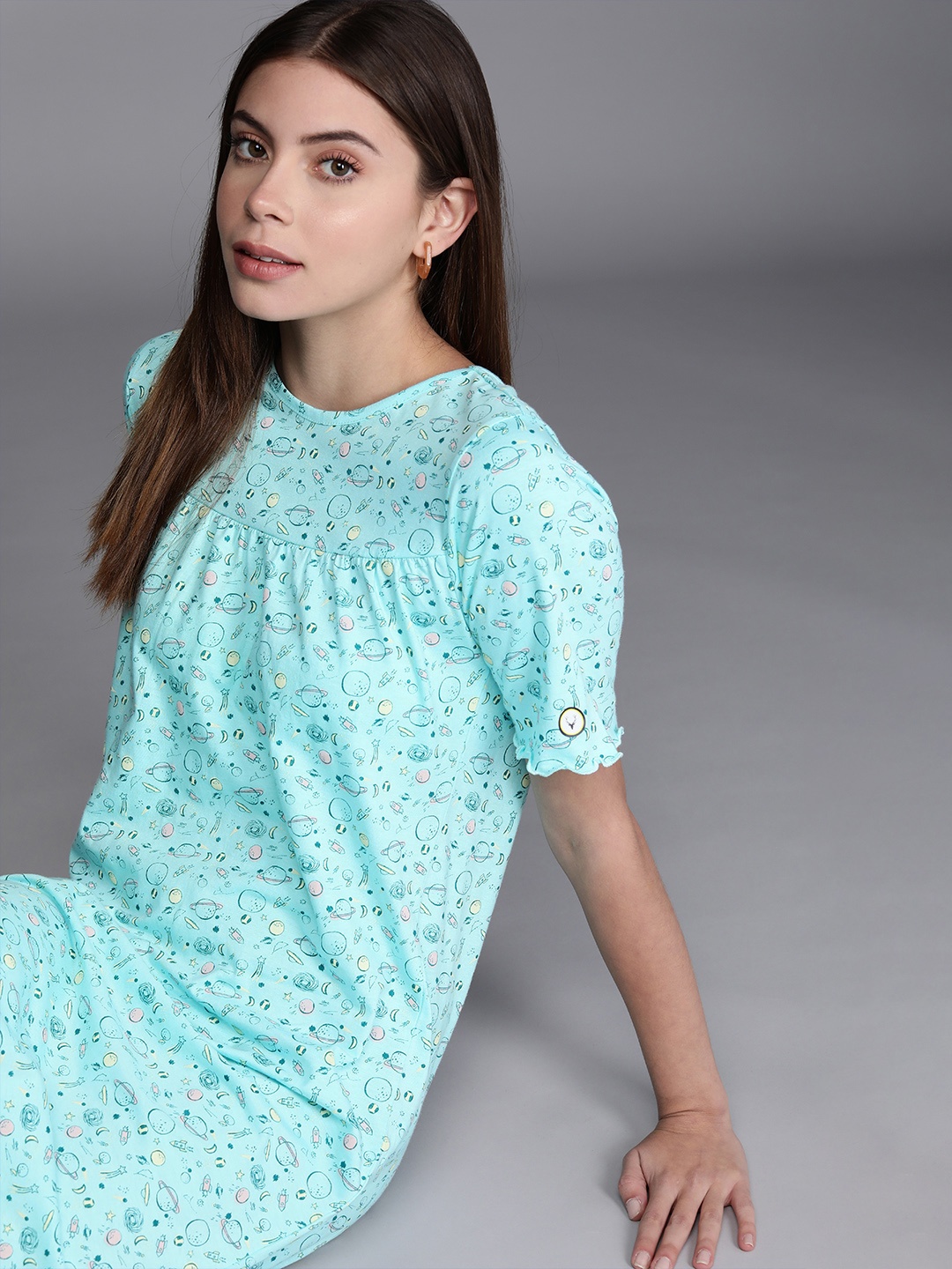 

Allen Solly Woman Blue Printed Pure Cotton Nightdress