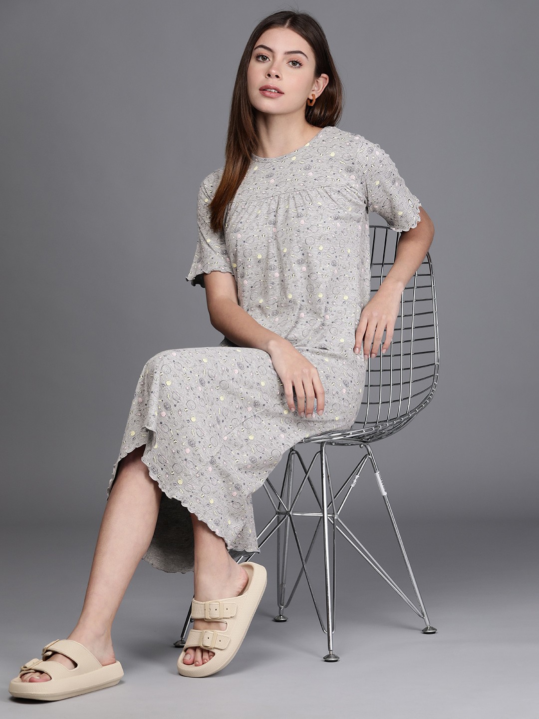 

Allen Solly Woman Grey Printed Pure Cotton Nightdress