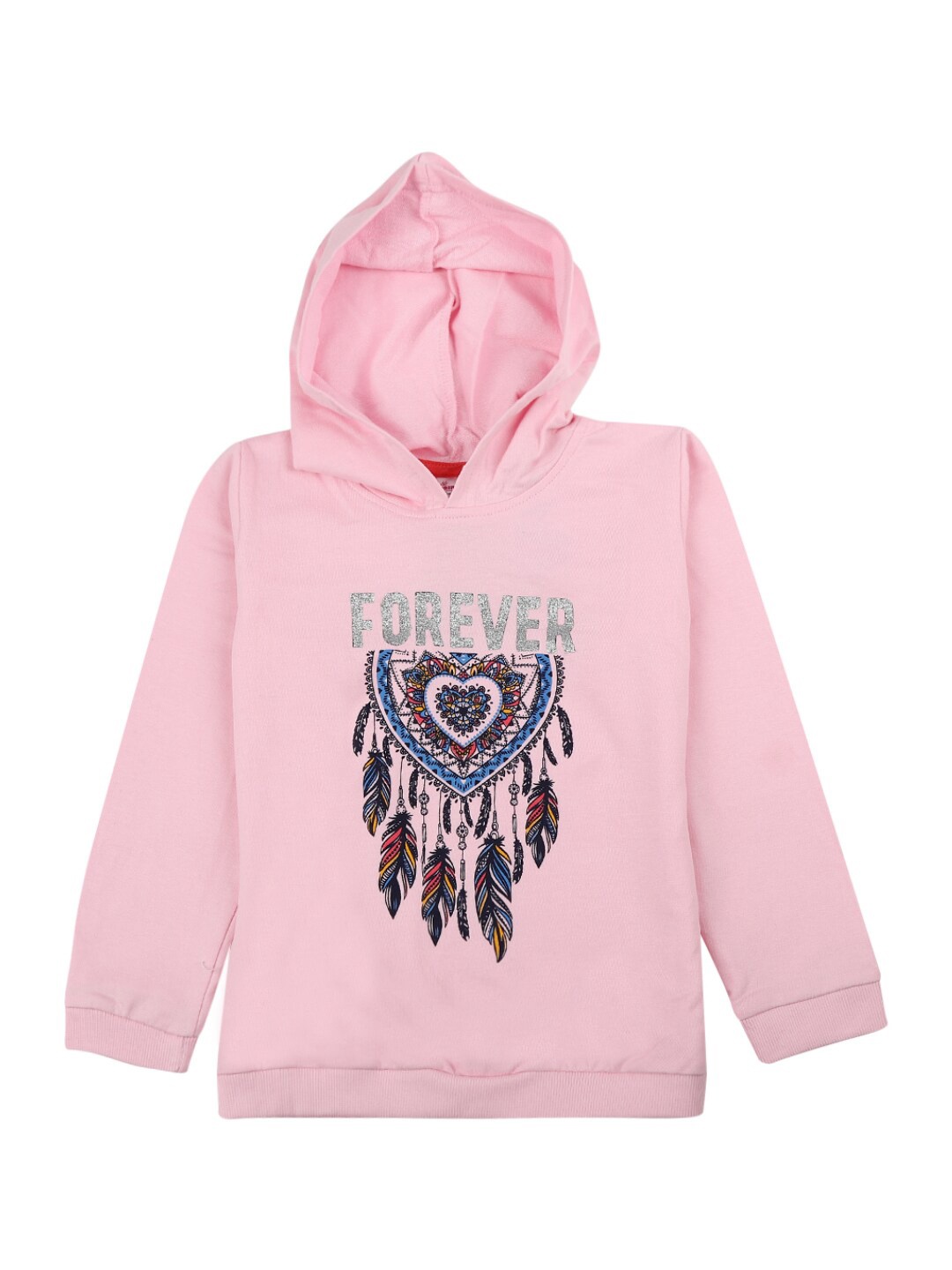 

V-Mart Girls Pink Printed Hooded Cotton T-shirt