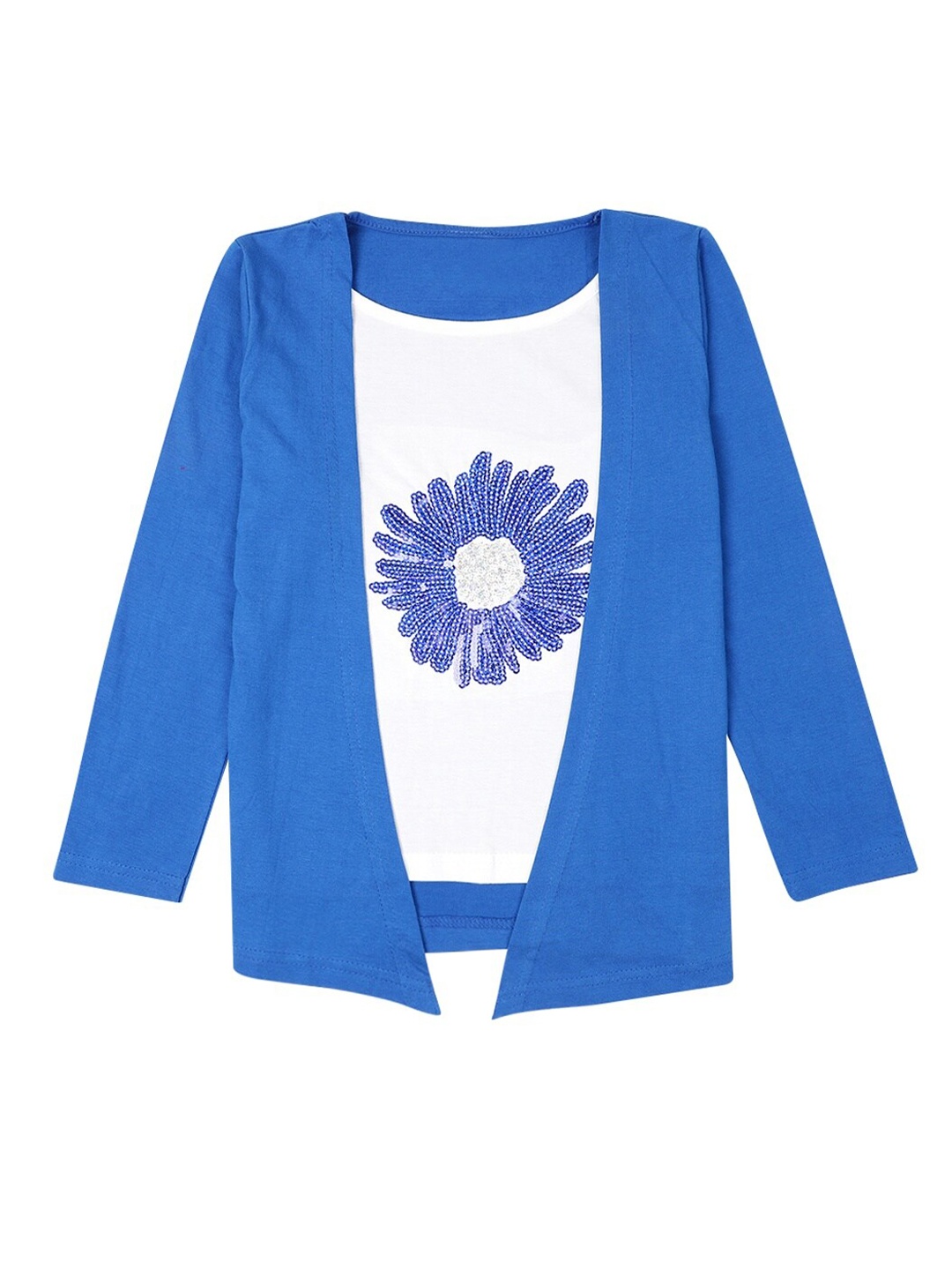 

V-Mart Girls Blue Floral Embellished Cotton Top