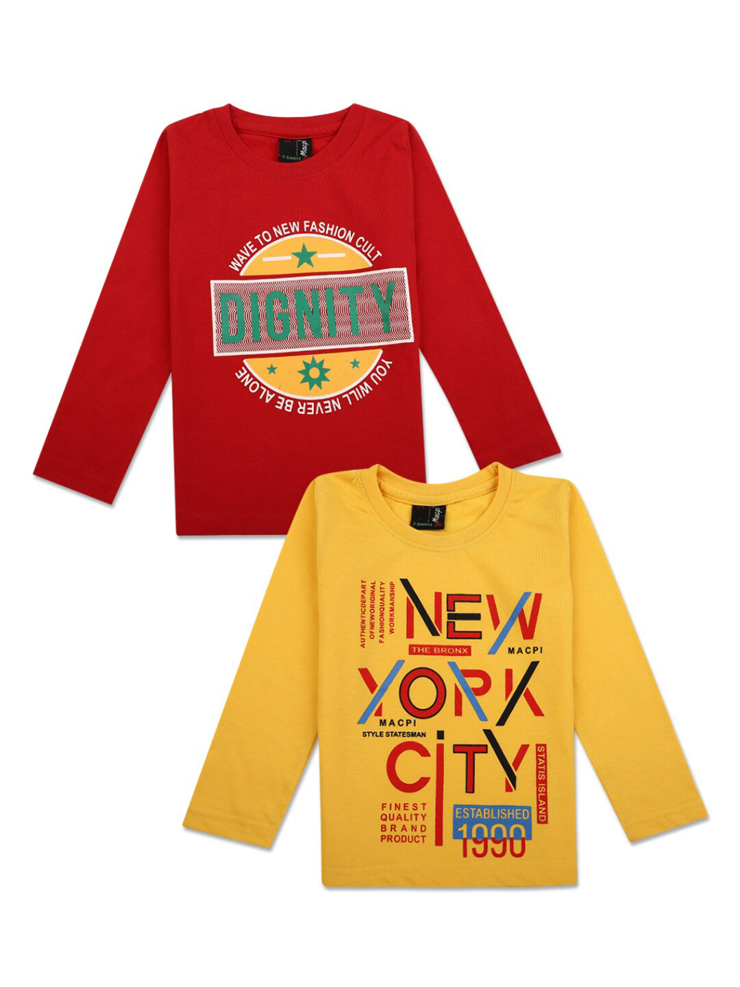 

V-Mart Boys Yellow & Red Pack of 2 Typography Printed T-shirts