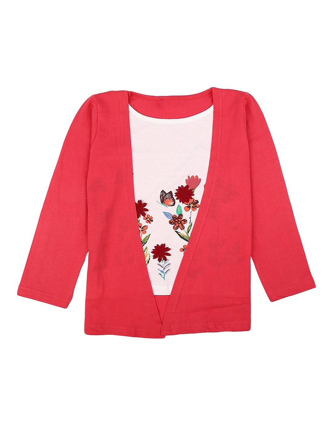 

V-Mart Girls Coral Floral Printed Cotton T-shirt