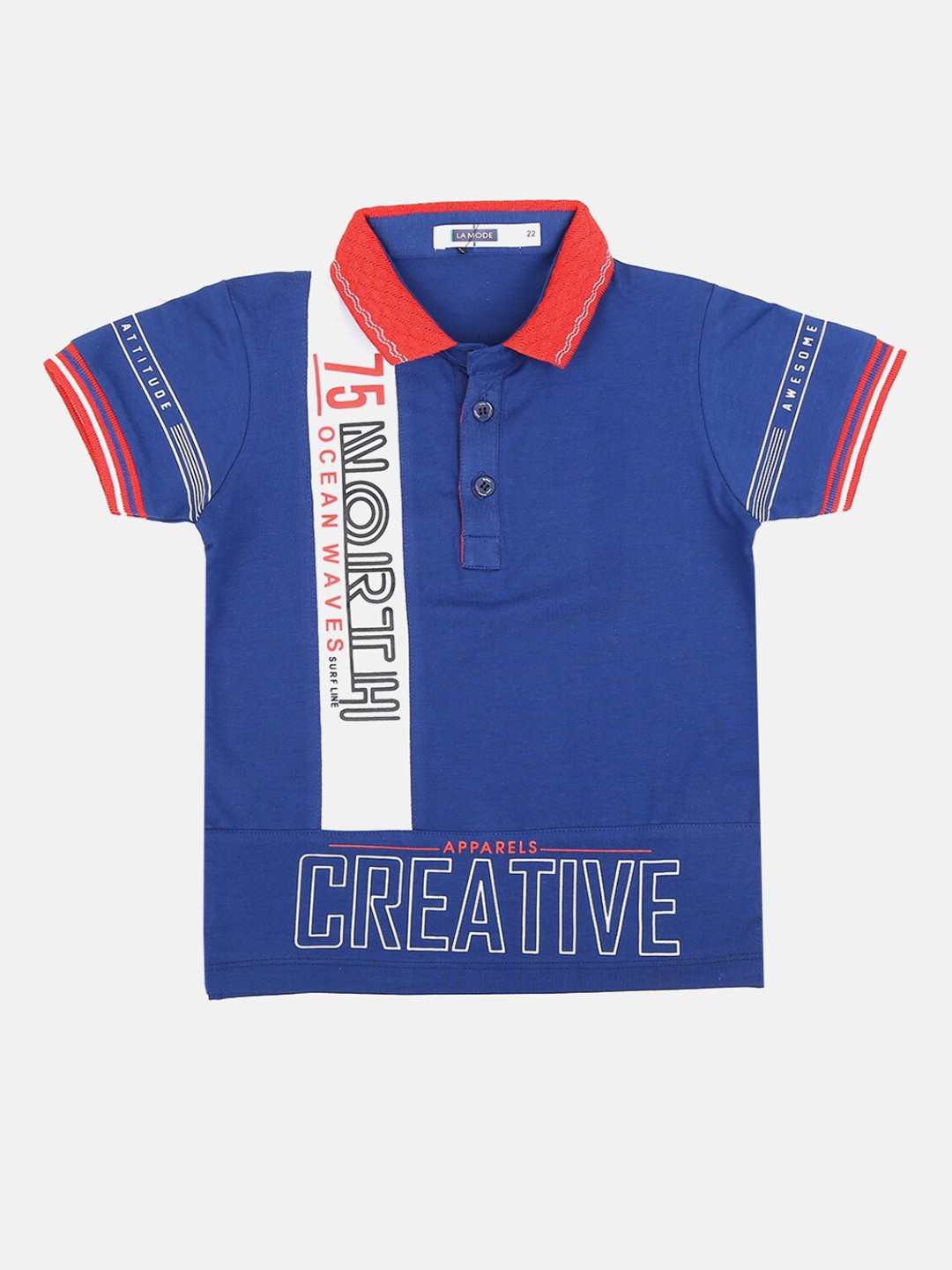 

V-Mart Boys Blue Typography Printed Cotton Polo Collar T-shirt