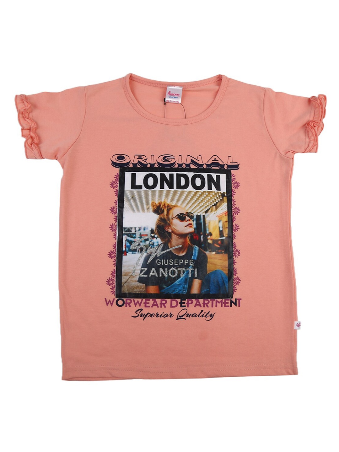 

V-Mart Girls Peach-Coloured Printed Cotton T-shirt