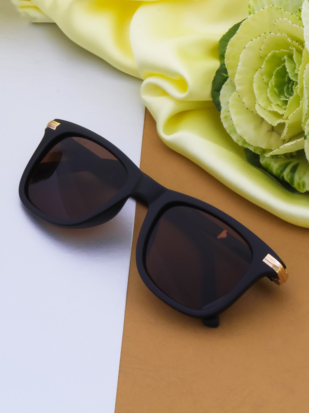 

Ted Smith Unisex Brown Lens & Black Wayfarer UV Protected Lens Sunglasses