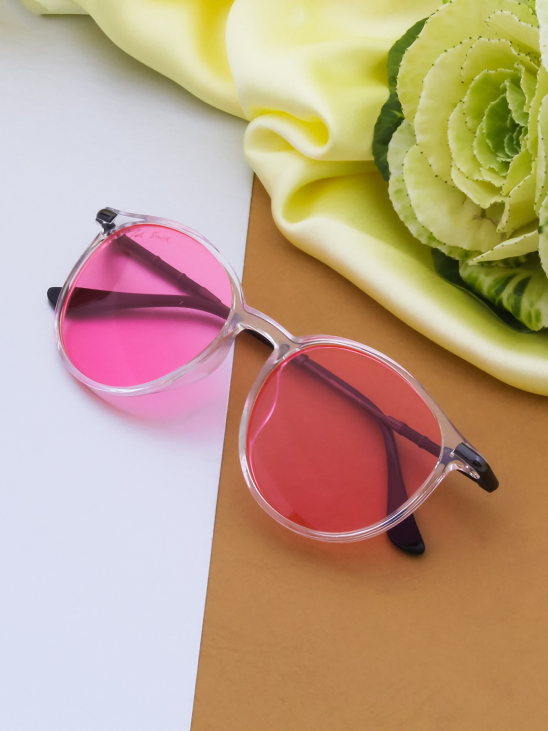

Ted Smith Unisex Pink Lens & Black Round Sunglasses with UV Protected Lens