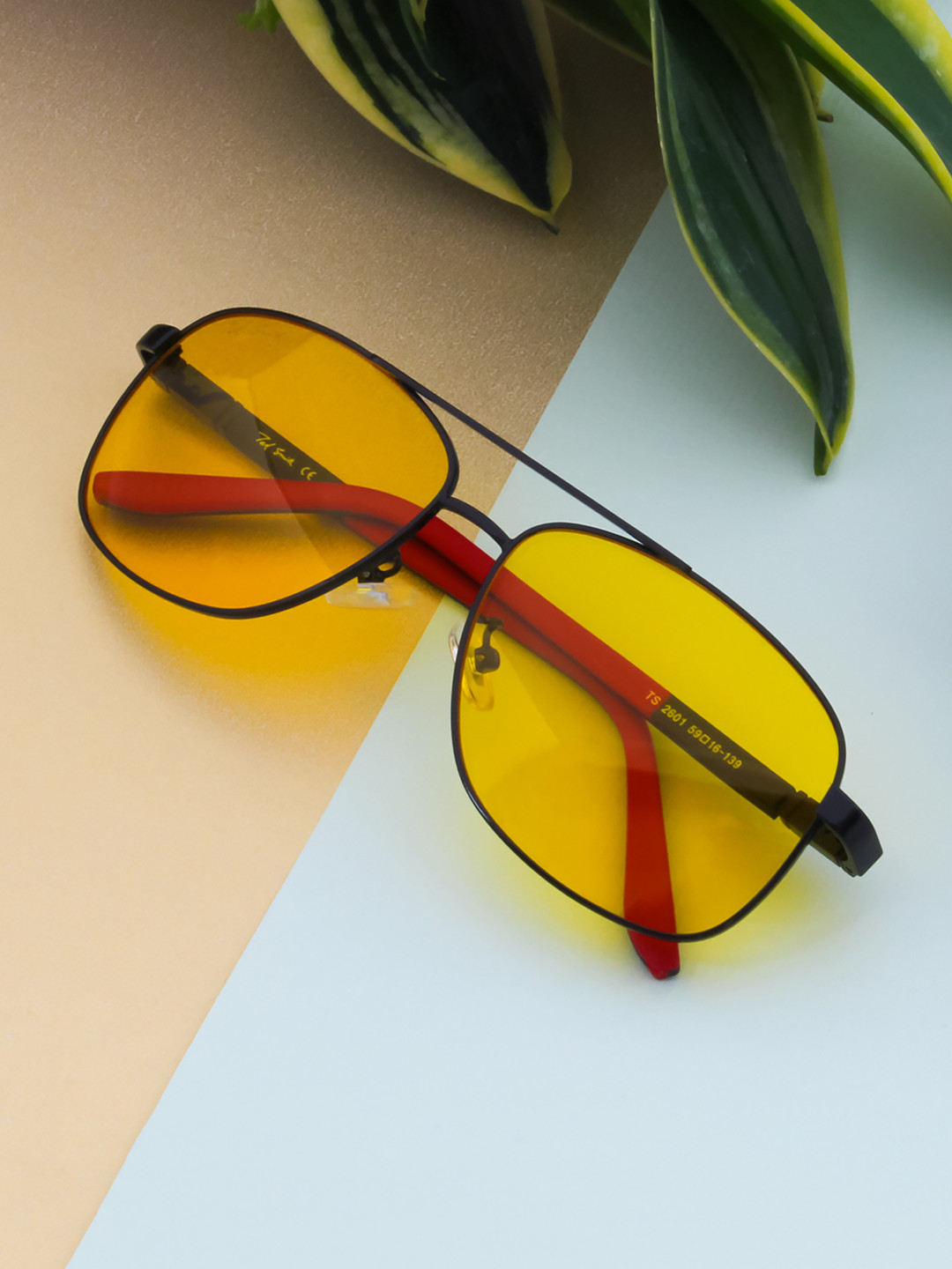

Ted Smith Unisex Yellow Lens & Black Aviator Sunglasses with UV Protected Lens SHAWN_C2