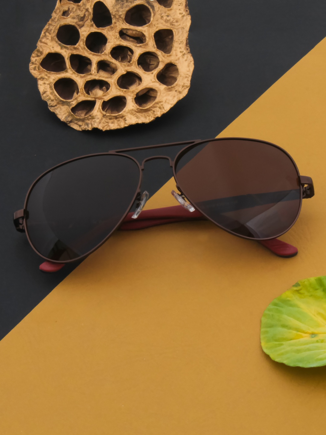 

Ted Smith Unisex Brown Lens & Brown Aviator Sunglasses with UV Protected Lens ARISTAR_C2