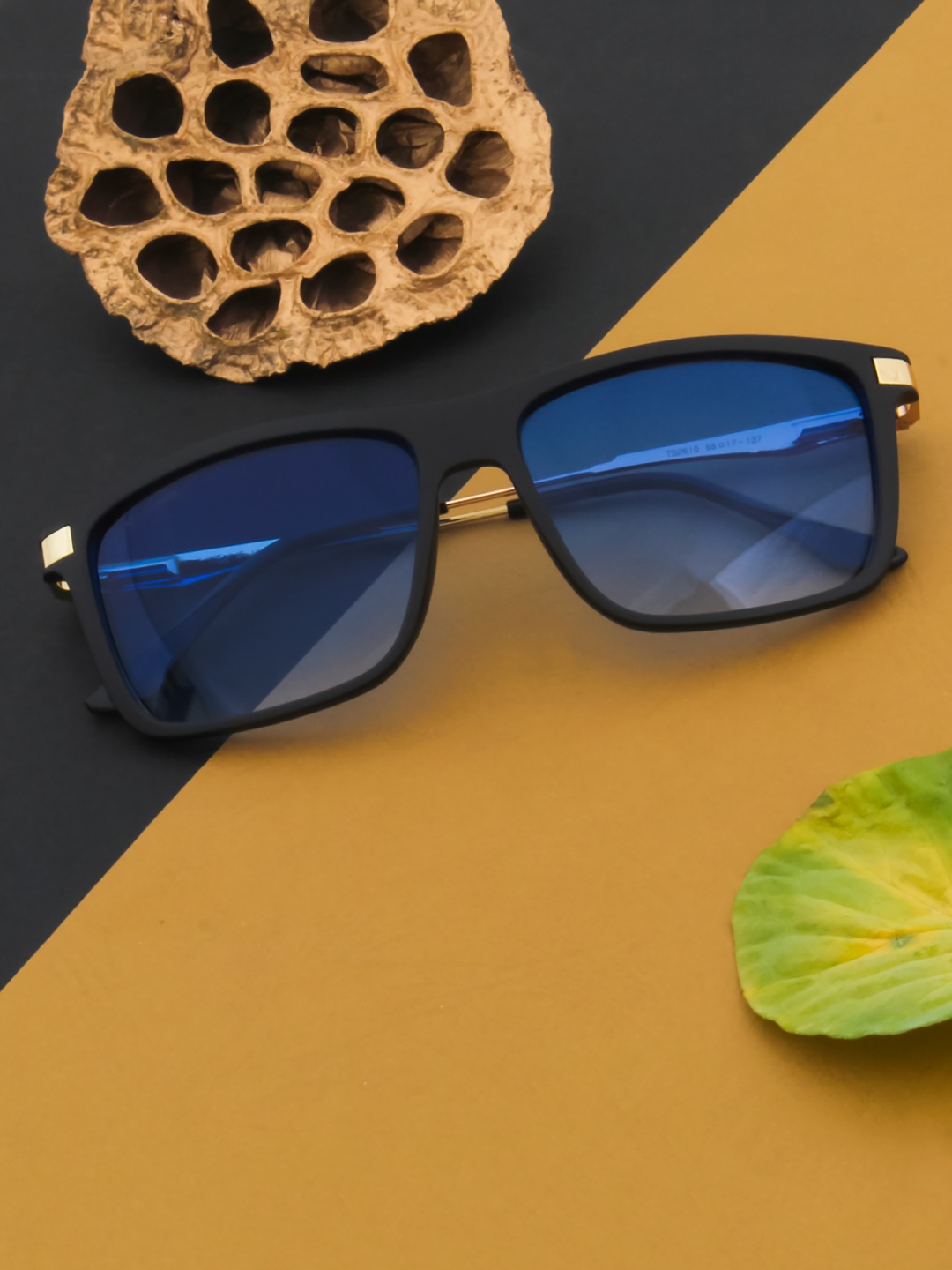 

Ted Smith Unisex Blue Lens & Black Wayfarer Sunglasses with UV Protected Lens