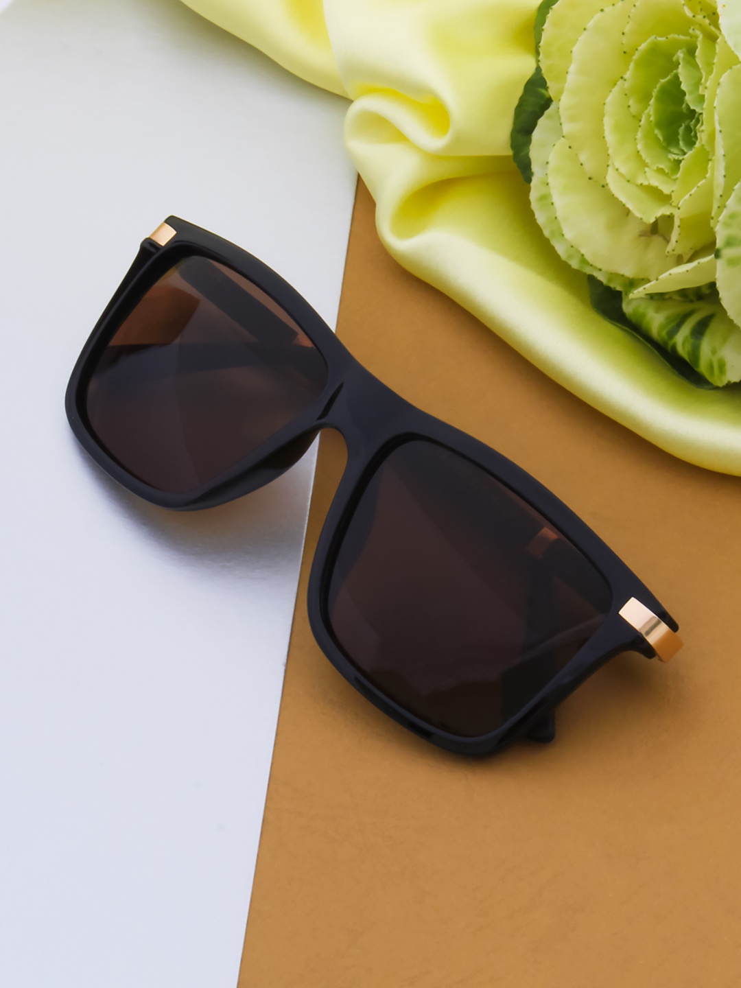 

Ted Smith Unisex Brown Lens & Black Wayfarer Sunglasses with UV Protected Lens BOXBEAT_C2