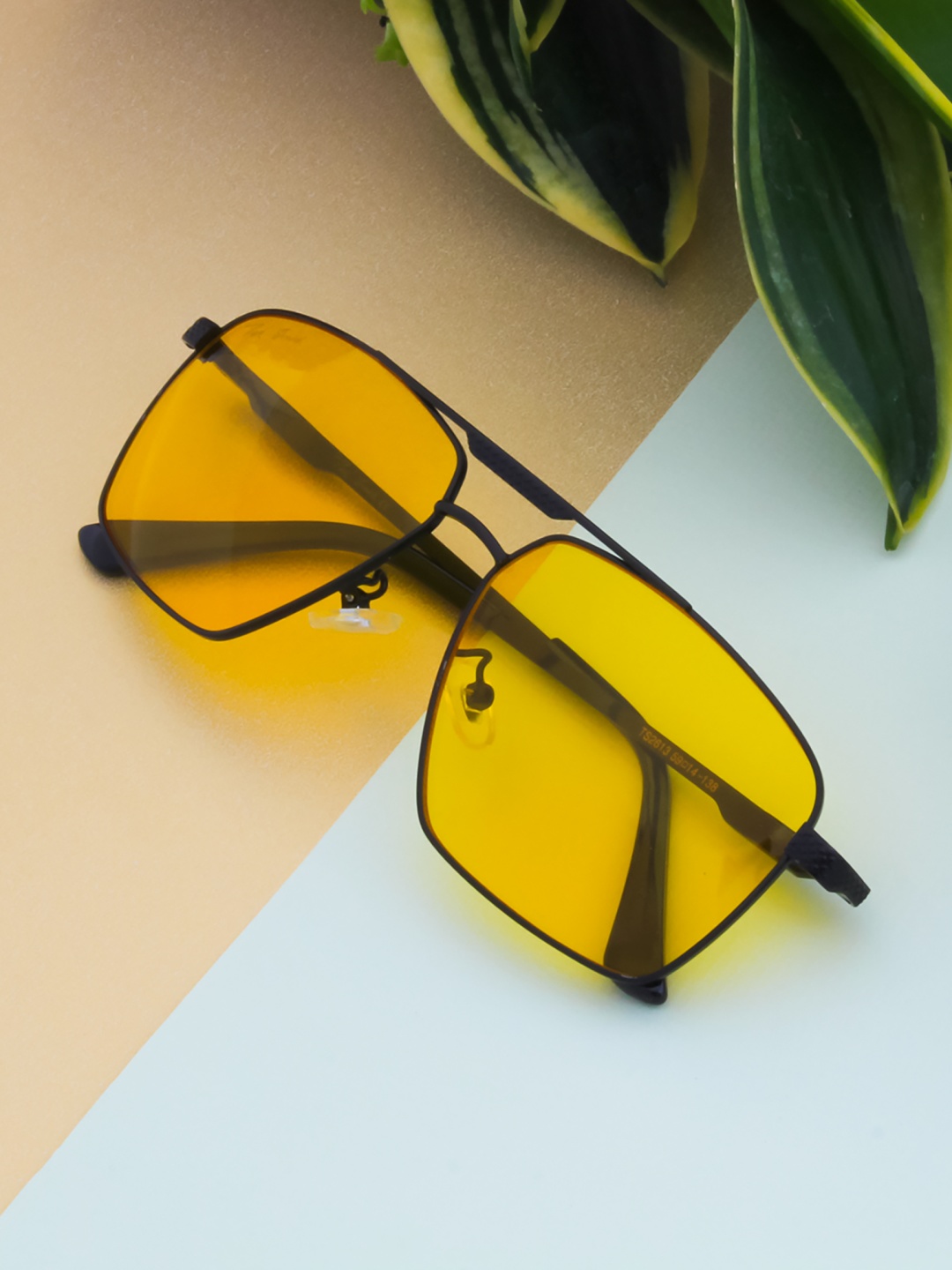 

Ted Smith Unisex Yellow Lens & Black Rectangle Sunglasses with UV Protected Lens