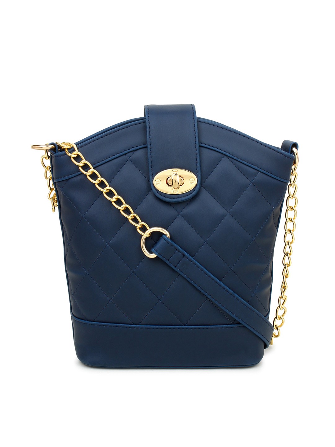 

LEGAL BRIBE Blue Textured PU Structured Sling Bag with Quilted Details