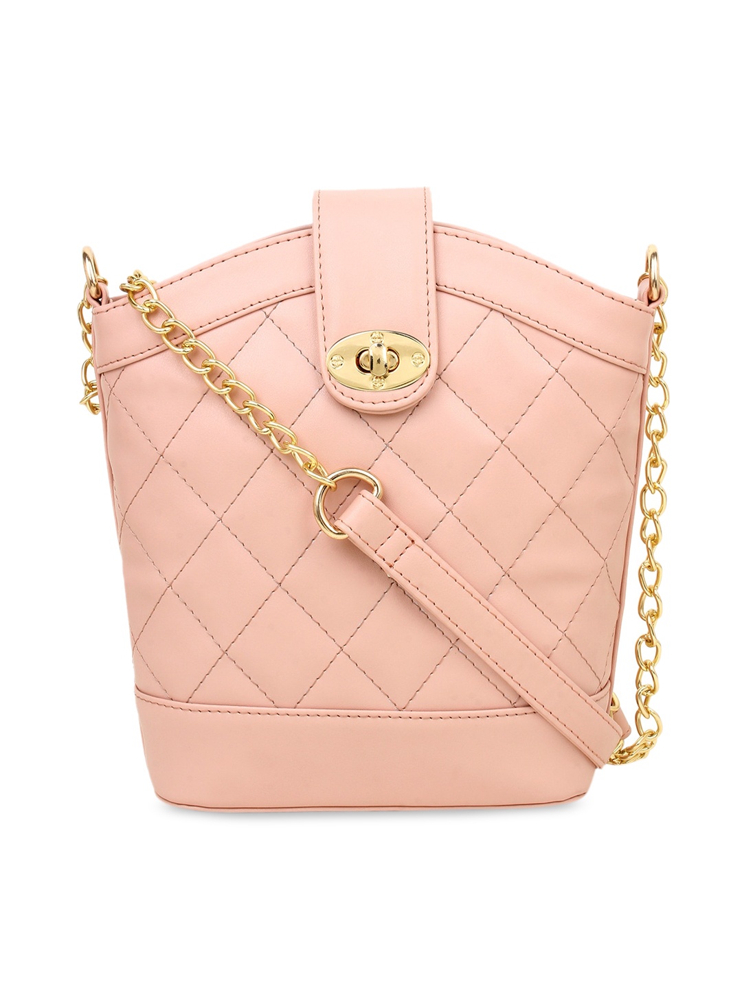 

LEGAL BRIBE Peach-Coloured PU Structured Sling Bag with Quilted Detail