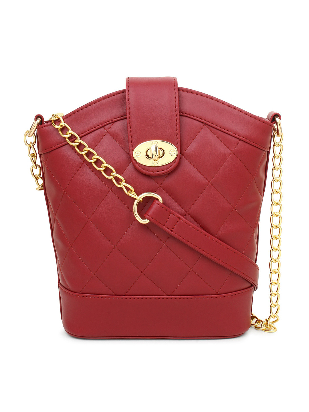 

LEGAL BRIBE Maroon PU Bucket Sling Bag with Quilted
