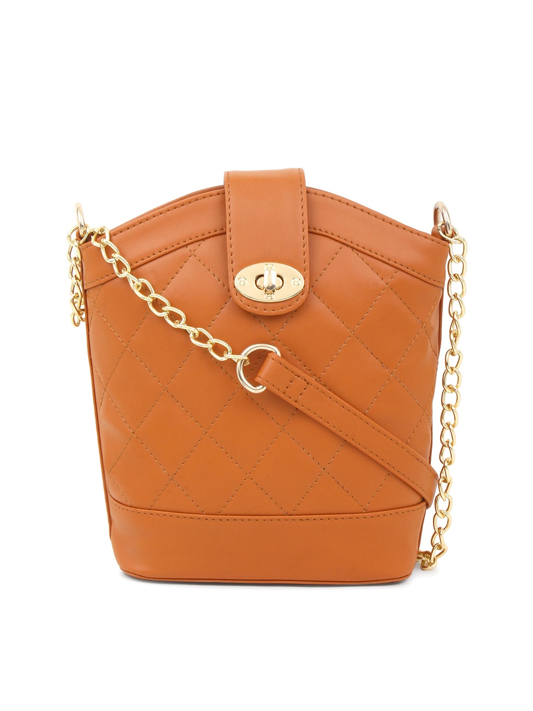 

LEGAL BRIBE Tan PU Bucket Sling Bag with Quilted