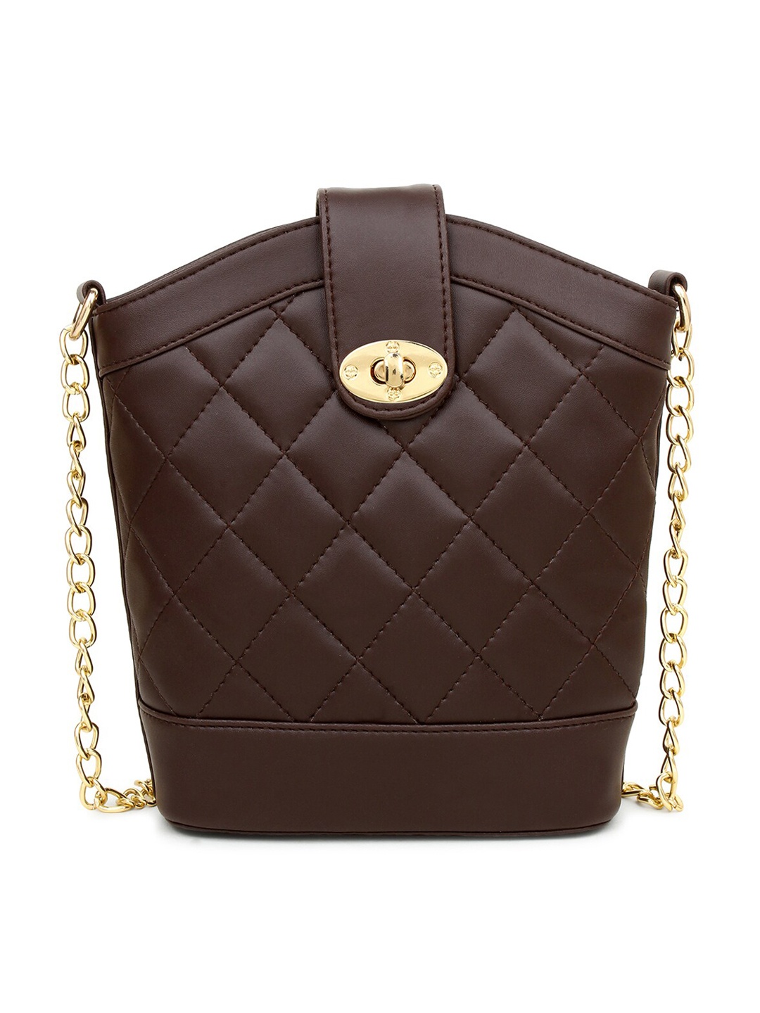 

LEGAL BRIBE Brown PU Structured Sling Bag with Quilted Detail