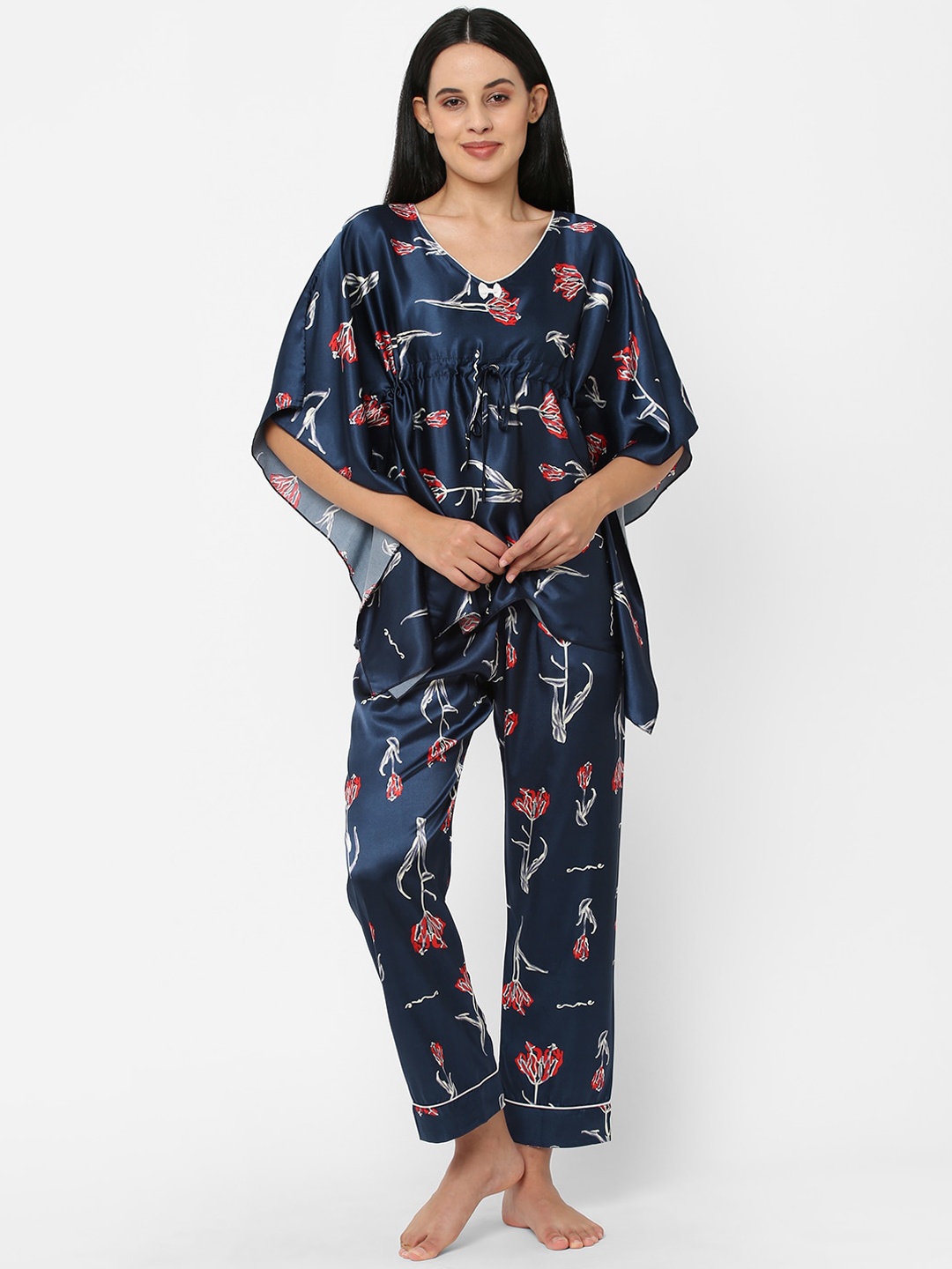 

Sweet Dreams Women Navy Blue & White Printed Night suit