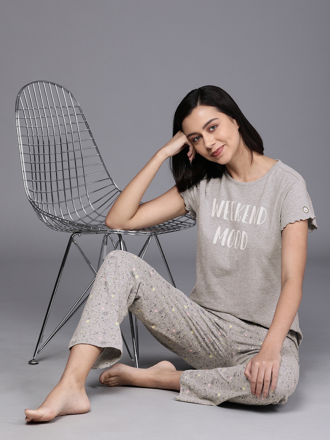 

Allen Solly Woman Women Grey Printed Pure Cotton Night suit