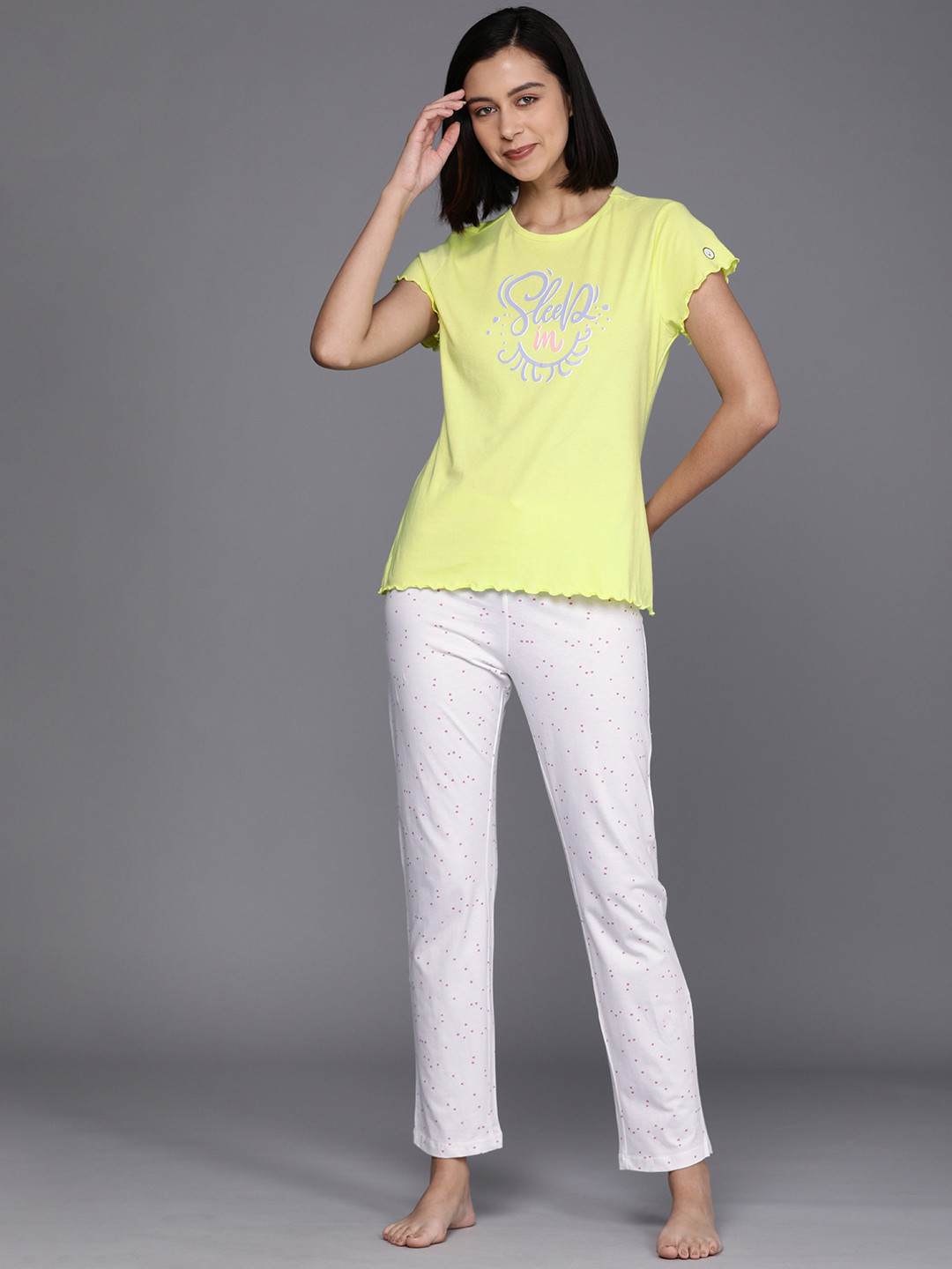 

Allen Solly Woman Women Lime Green & White Printed Pure Cotton Night suit