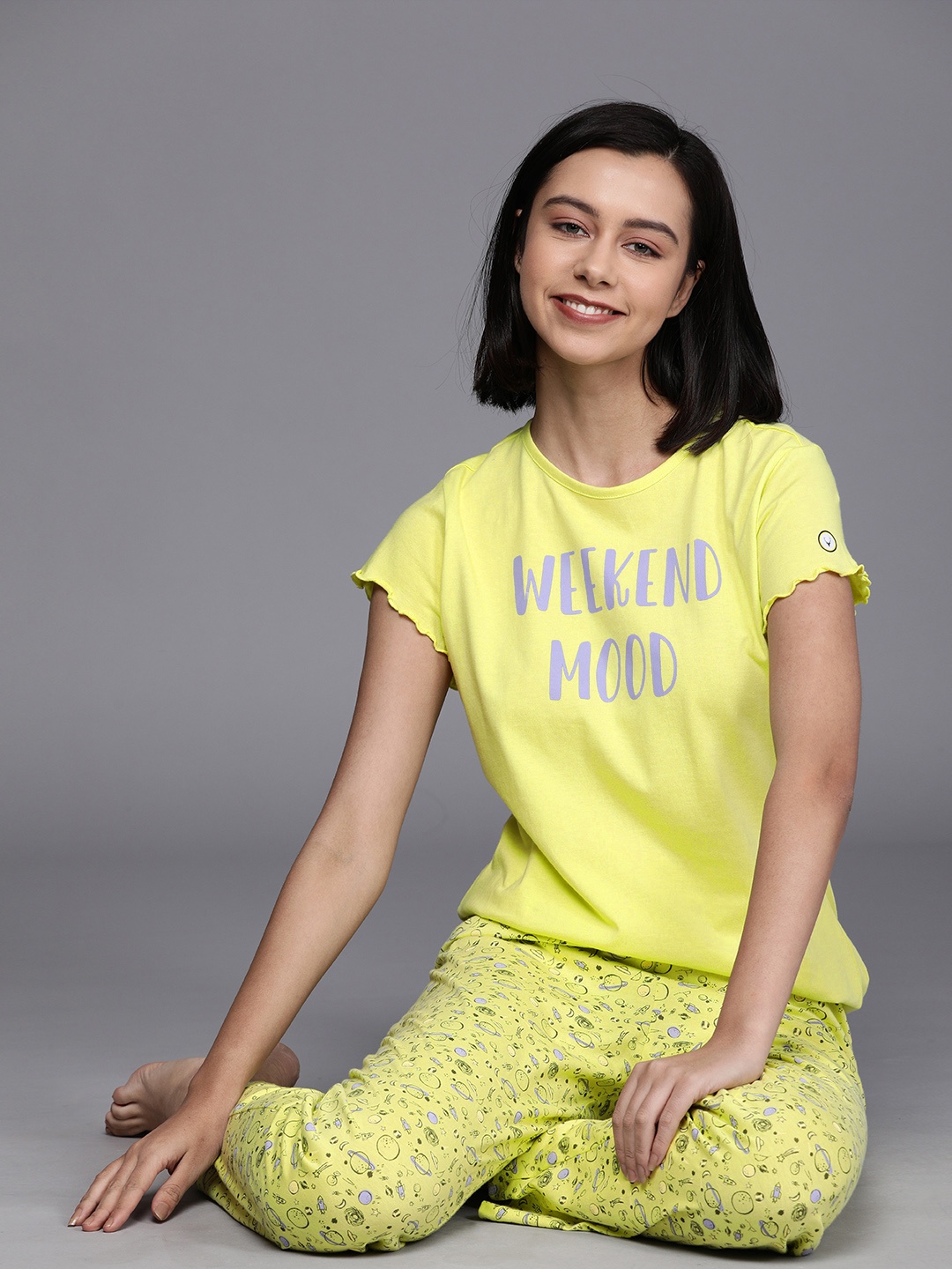 

Allen Solly Woman Women Fluorescent Green Printed Pure Cotton Night suit