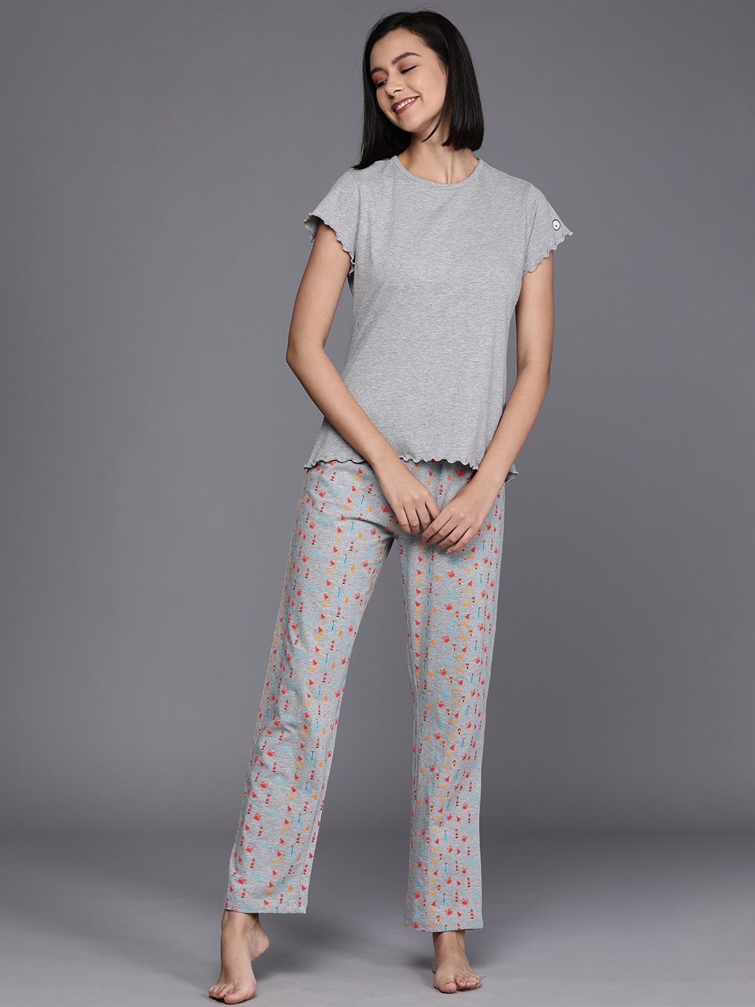 

Allen Solly Woman Women Grey Melange Printed Night suit