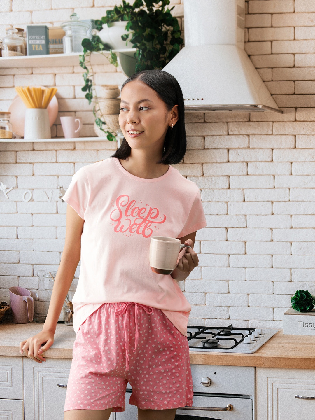 

Allen Solly Woman Women Pink & Peach-Coloured Printed Pure Cotton Night suit