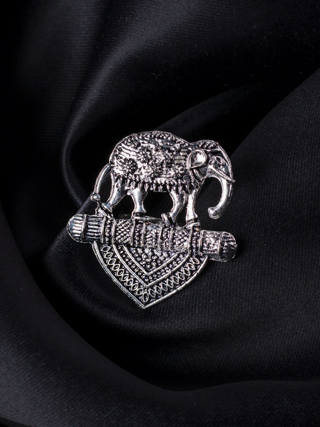 

MORKANTH JEWELLERY Oxidised Silver-Plated Elephant Adjustable Finger Ring