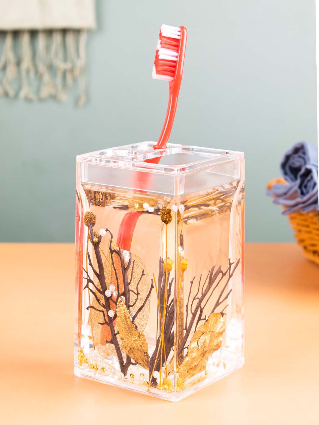 

MARKET99 Gold-Toned & Transparent Textured Plastic Toothbrush Holder