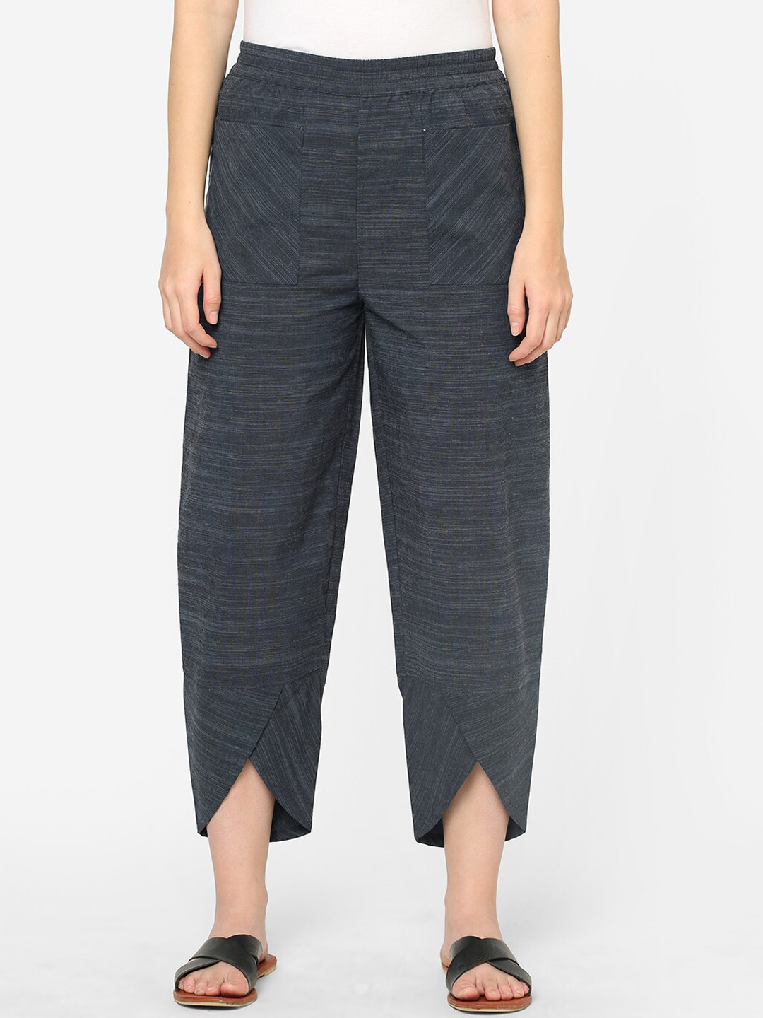 

Mystere Paris Women Charcoal Black Self Design Cotton Lounge Pants