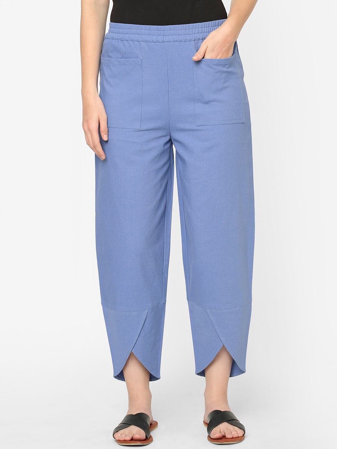 

Mystere Paris Women Blue Solid Relaxed-Fit Cotton Lounge Pants