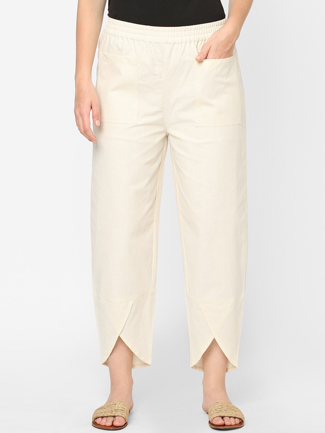 

Mystere Paris Women Off White Solid Cotton Lounge Pant