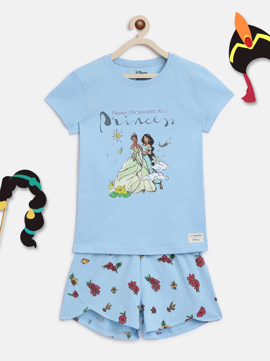 

Lil Tomatoes Girls Blue & Yellow Disney Princess Printed Night Suit