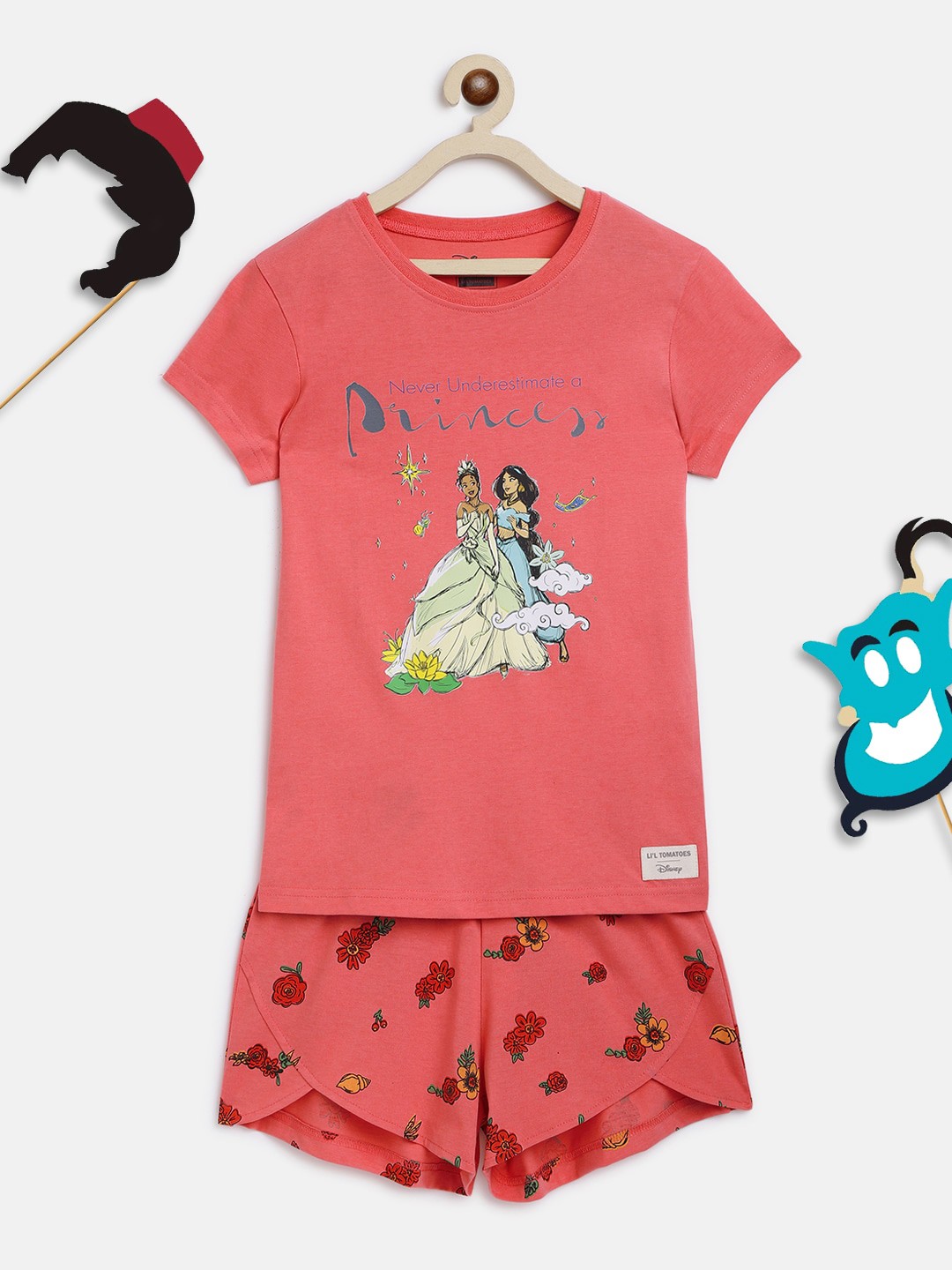

Lil Tomatoes Girls Pink & Red Printed Night suit