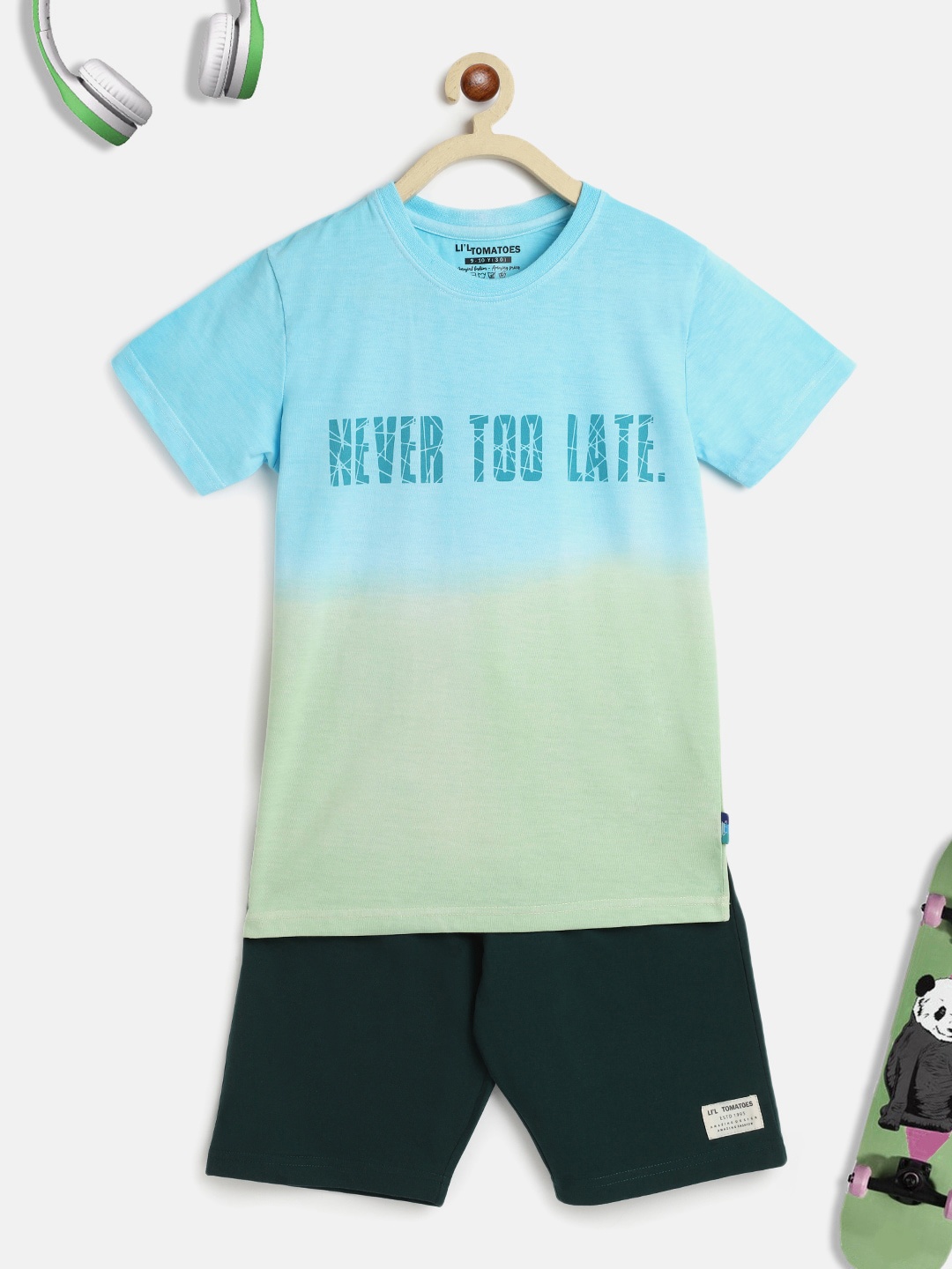 

Lil Tomatoes Boys Blue & Green Printed Night suit