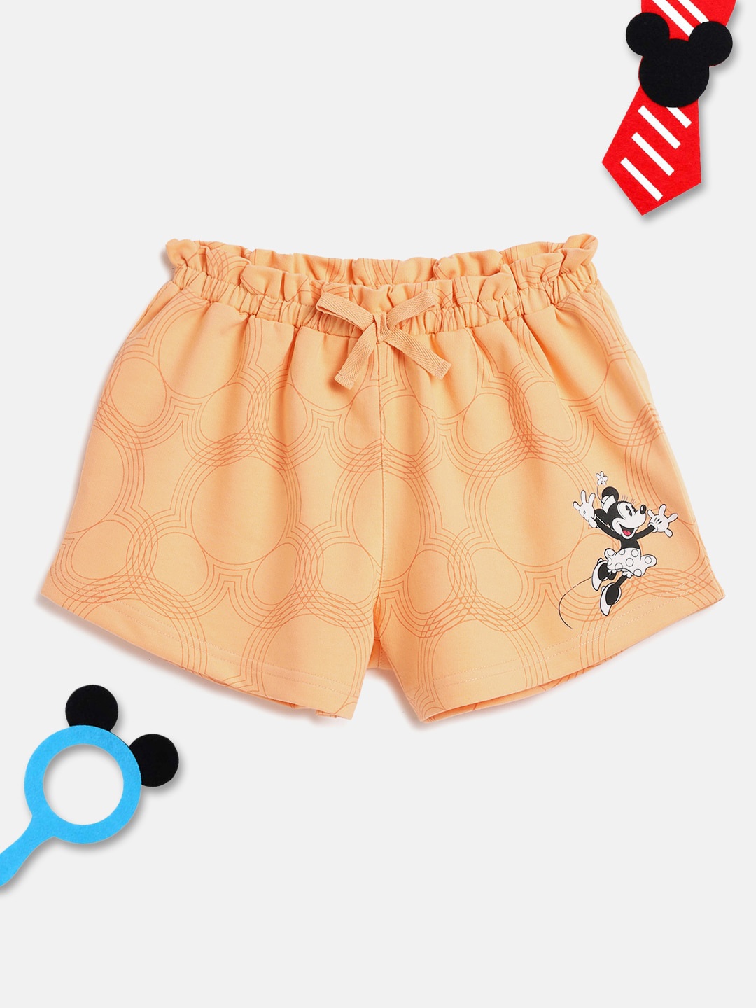 

Lil Tomatoes Girls Peach-Coloured Minnie Mouse Printed Regular Shorts