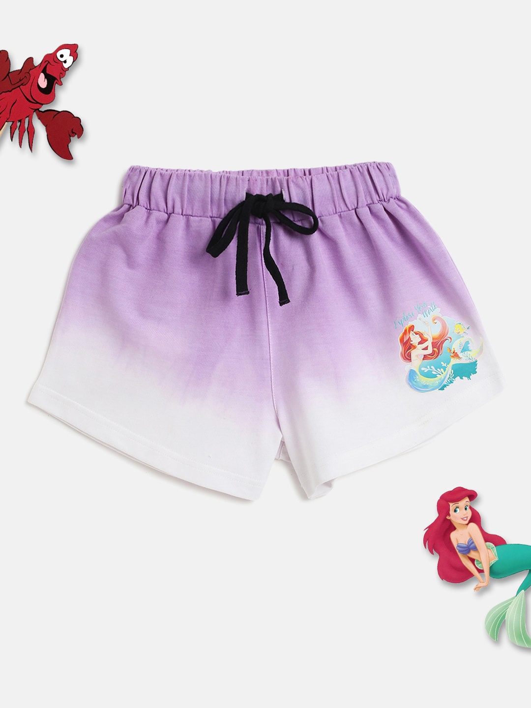 

Lil Tomatoes Girls Purple Ombre Ariel Printed Cotton Shorts