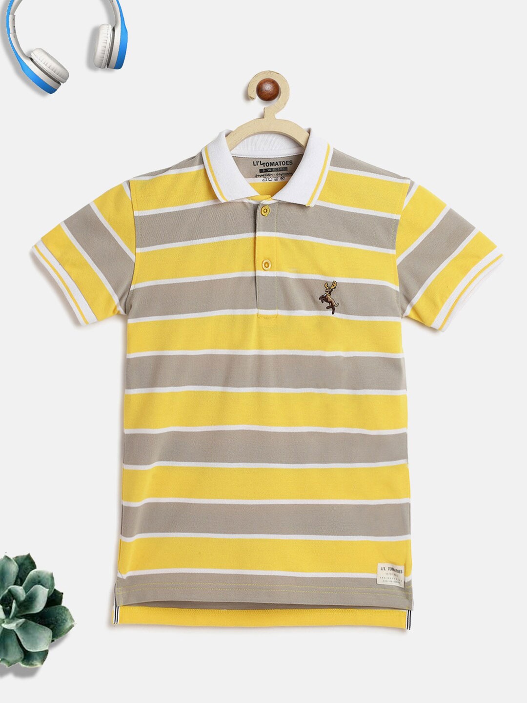 

Lil Tomatoes Boys Yellow Striped Polo Collar T-shirt