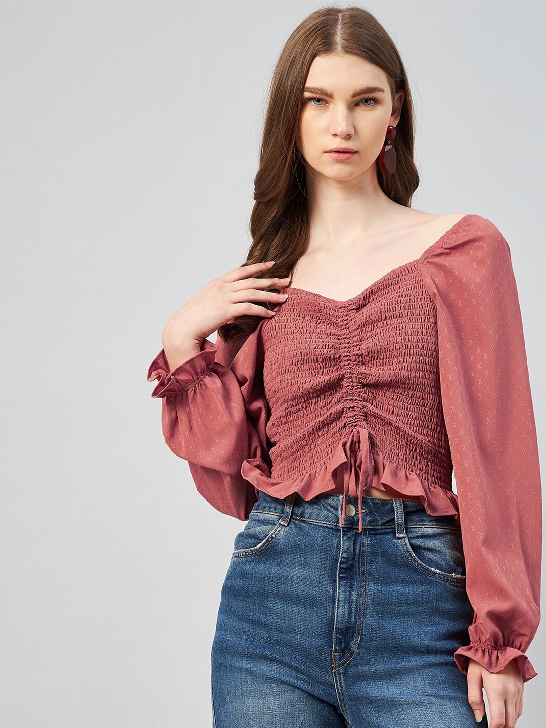 

Carlton London Rust Sweetheart Neck Crepe Top