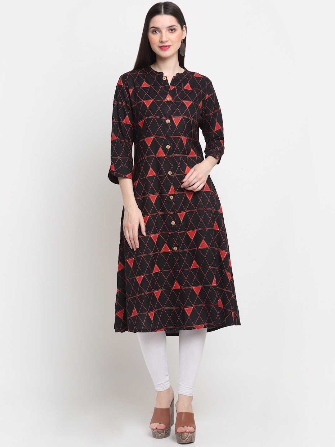 

KALINI Women Black & Red Geometric Printed Kurta