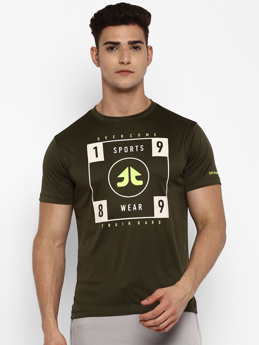 

OFF LIMITS Men Olive Green Typography Printed Dry Tech T-shirt