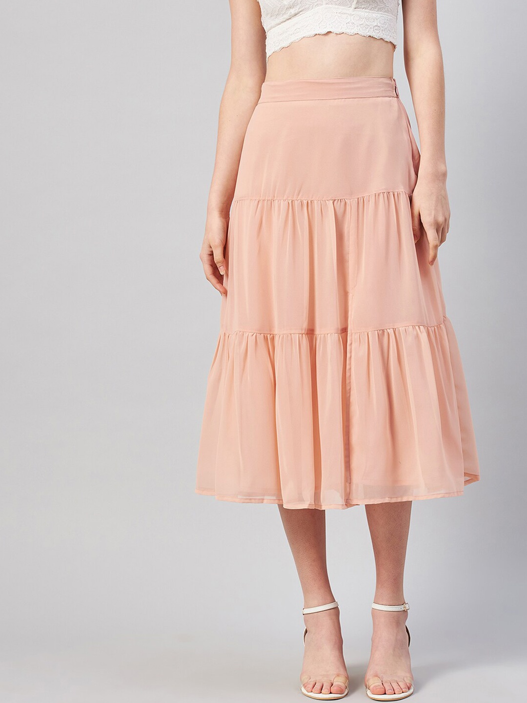 

Marie Claire Women Pink Solid Flared Midi Skirt