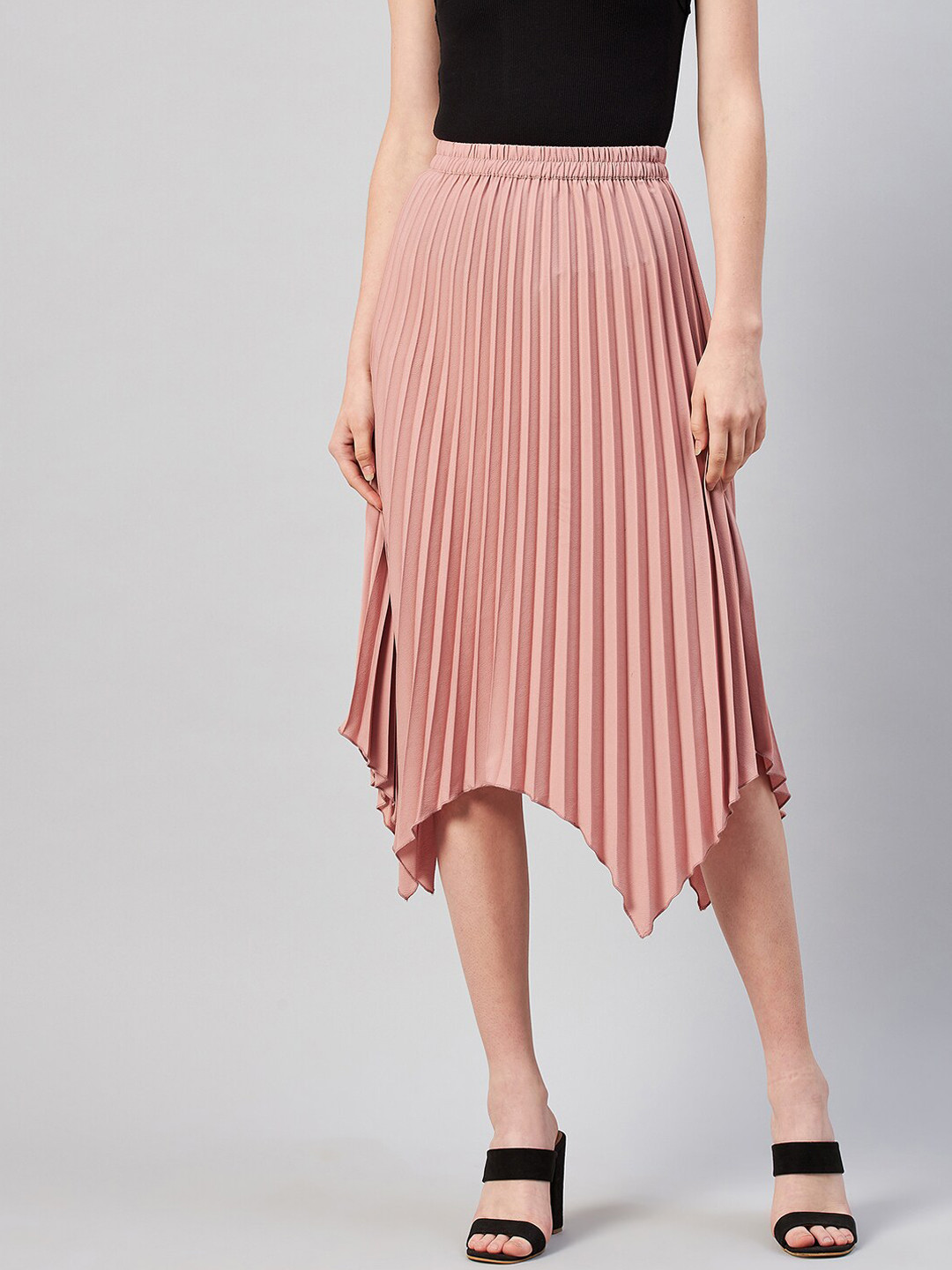

Marie Claire Women Peach-Coloured Solid A-Line Pleated Skirt