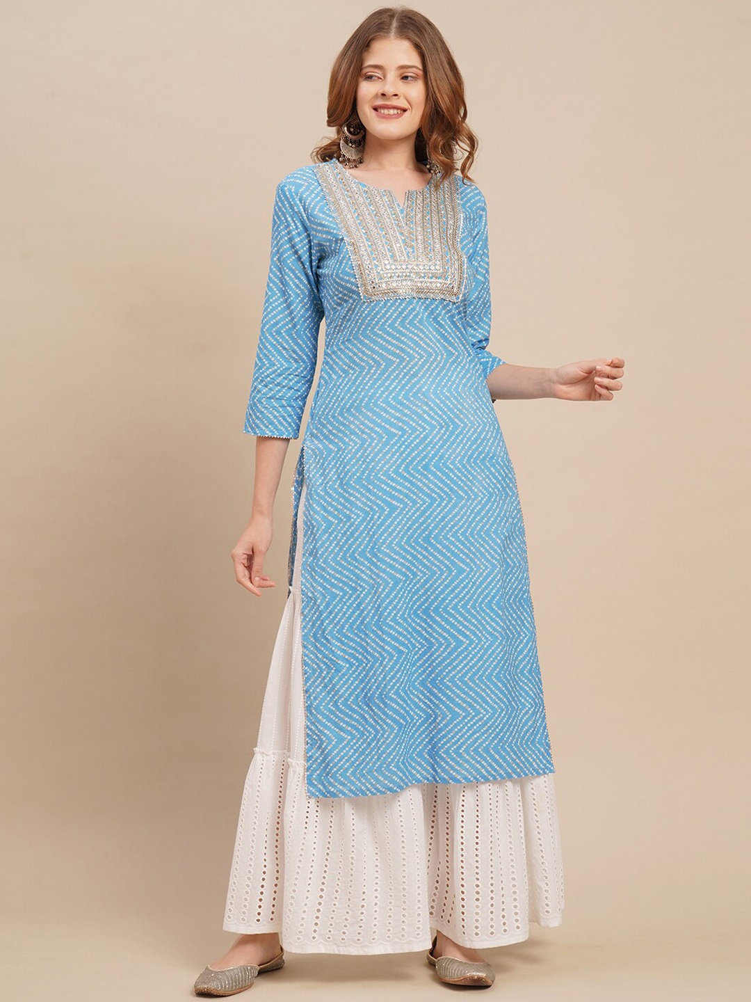 

FASHOR Women Blue Printed Straight Kurta