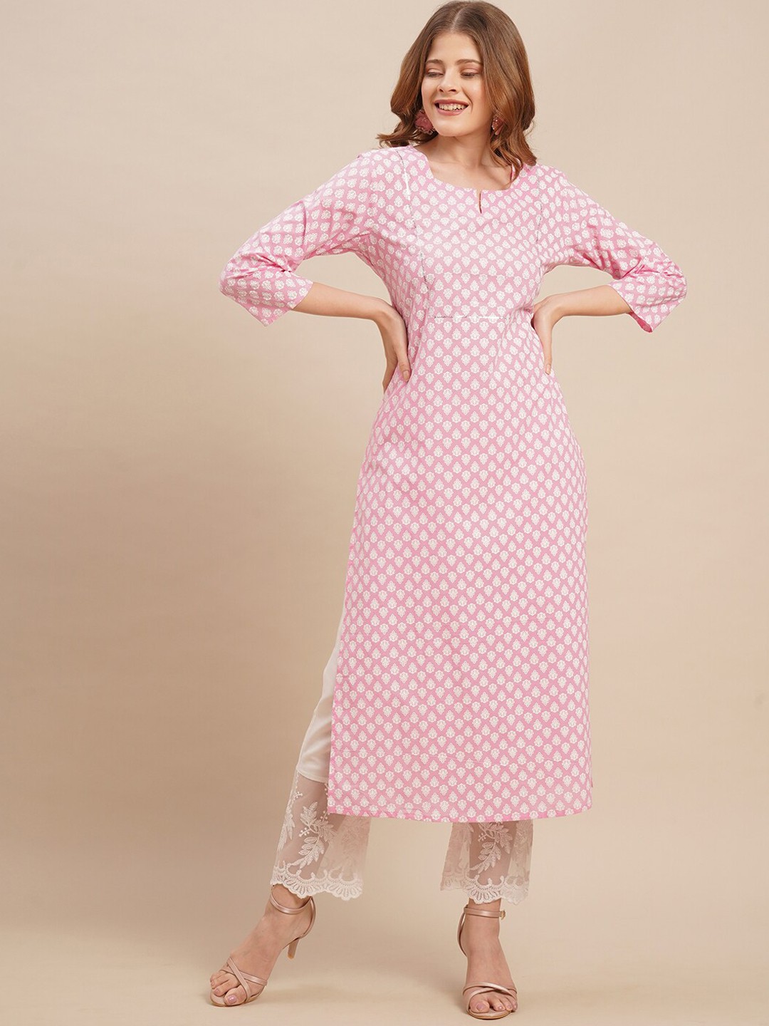 

FASHOR Women Pink Ethnic Motifs Printed Kurta