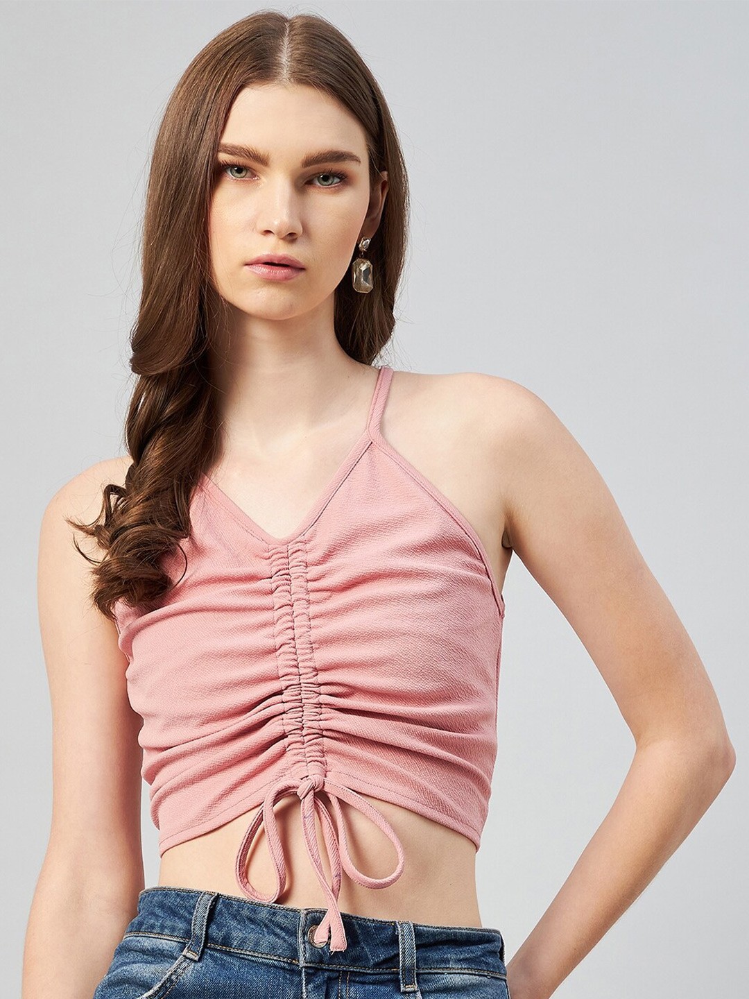 

RARE Peach-Coloured Crop Ruched Top